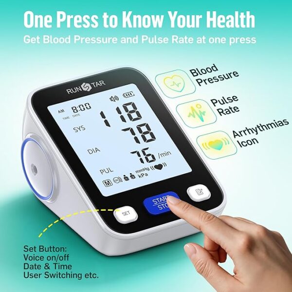 Runstar Upper Arm Blood Pressure Monitor with Wide Range Cuff (8.7'' -16.5'') - Image 2