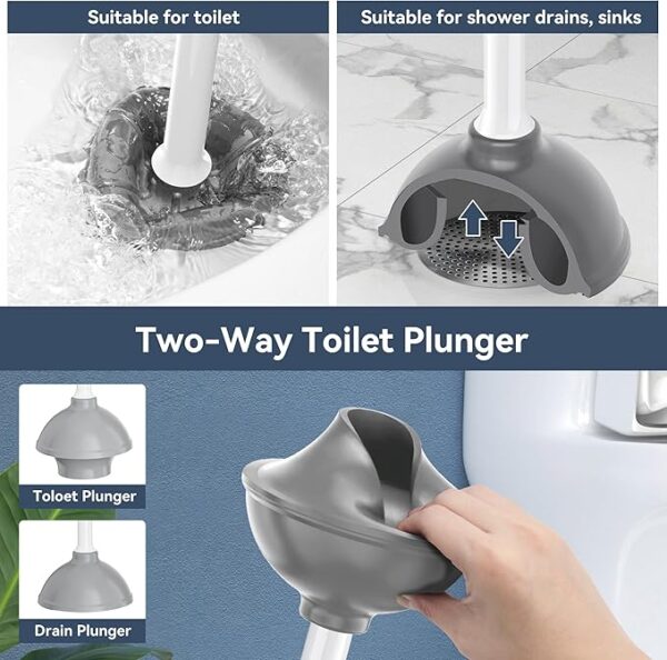 Toilet Plunger with Holder, Plunger with Holder for 5.3-inch Toilet Drain - Image 3