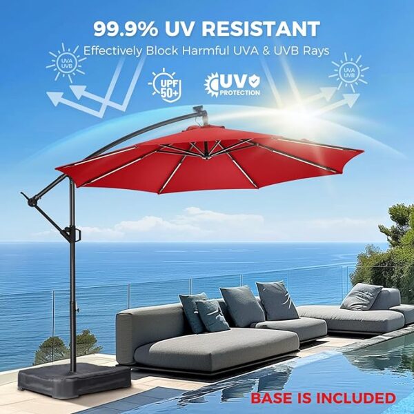 HOMSHADE 10ft Solar Lights Offset Cantilever Patio Umbrella - with Light and Base, - Image 2
