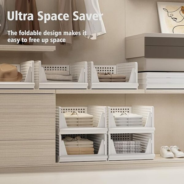 Stackable Plastic Storage Basket Closet Organizer Bin Foldable Clothes - Image 2