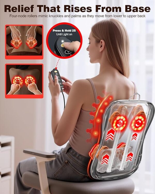 Shiatsu Back Massager with Heat : Up and Down Rolling Massage - Electric Back Massager - Image 2