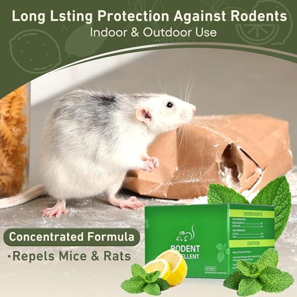 Mouse Rodent Repellent, 24Pack Peppermint Lemon Oil Repellent for Squirrel Roach Rats Spider Ant Mice Insect Pests, - Image 3