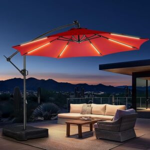 HOMSHADE 10ft Solar Lights Offset Cantilever Patio Umbrella - with Light and Base,