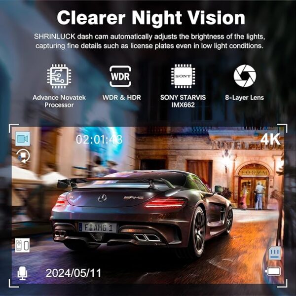 Miden X5 4K WiFi Dash Cam Front and Rear Inside, 2160P+1080P+1080P FHD 3 Channel Dash Camera - Image 3
