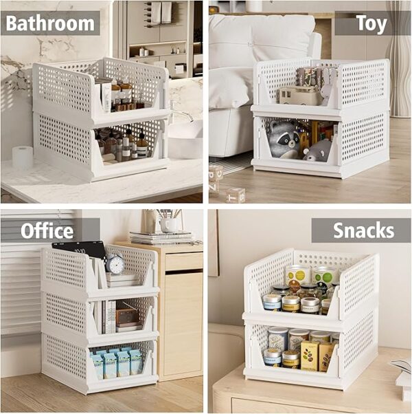 Stackable Plastic Storage Basket Closet Organizer Bin Foldable Clothes - Image 3