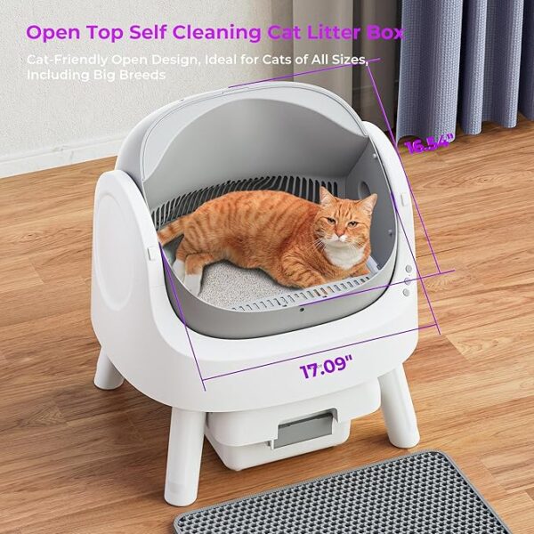 Self Cleaning Cat Litter Box, Open Top Litter Box for Multiple Cats, Automatic Cat Litter Box with Liners and Mat Included, Grey - Image 3