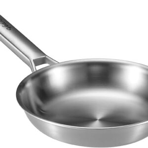 8 inch Tri-Ply Stainless Steel Frying Pan,PFOA&PTFE Free Skillets,Chef's Pans,Dishwasher and Oven Safe Cookware, Works on Induction