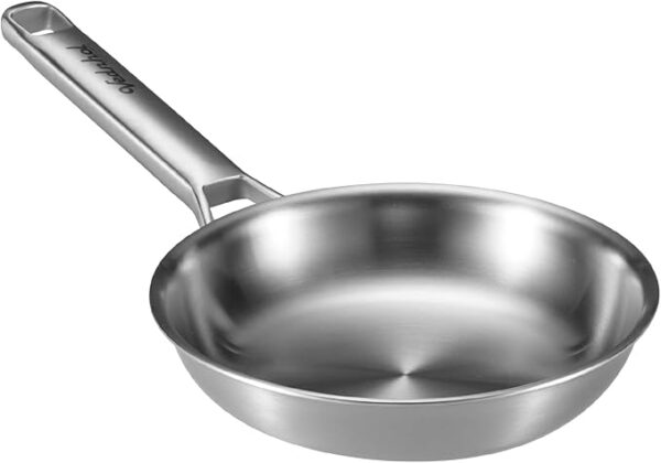 8 inch Tri-Ply Stainless Steel Frying Pan,PFOA&PTFE Free Skillets,Chef's Pans,Dishwasher and Oven Safe Cookware, Works on Induction
