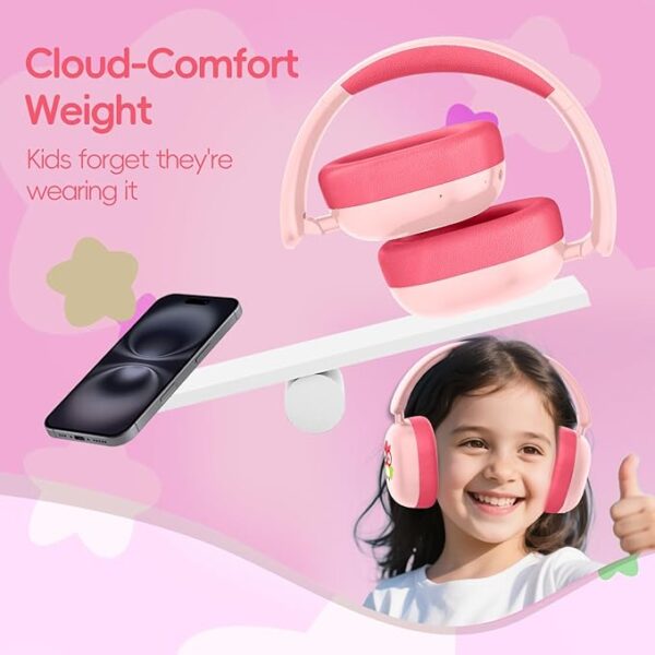 LOBKIN Kids Headphones Bluetooth 5.4,Over Ear Kids Headphones Wireless with Mic 35H Playtime AUX Cord 85dB - Image 3