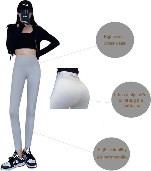 Women Yoga Pants Tights Leggings Waist Cross Yoga Pants High Waist Tights Lift Pants Breathable Stretch Fitness Pants - Image 3