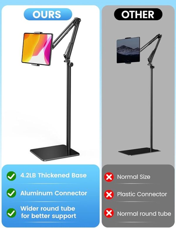 Tablet Floor Stand with 4.2LB Base,Overhead Bed Phone Stand Angle Height Adjustable Tablet Holder Bed, - Image 3