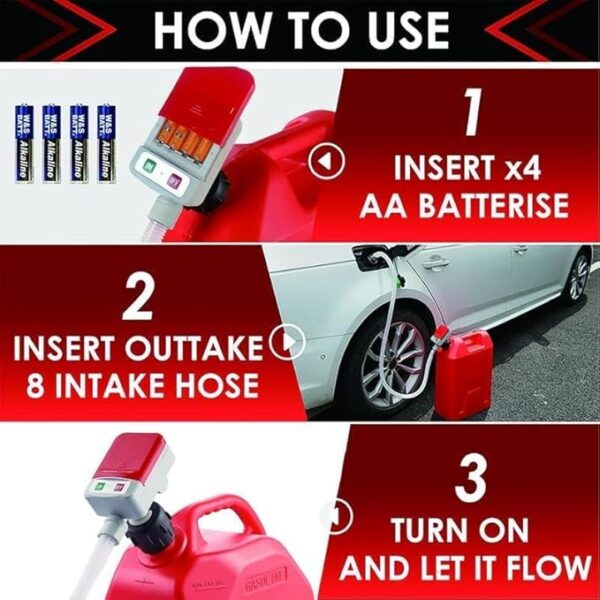 Fuel Transfer Pump with Auto Stop Sensor, 3.2 GPM Portable Fuel Pump, 51" Extra Long Hose Transfer Pump, - Image 2