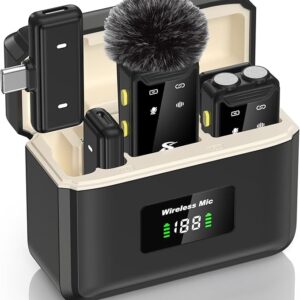 PQRQP Wireless Microphone for iPhone, iPad, Android(Lightning/USB C), Dual Microphones 20 H Battery Life