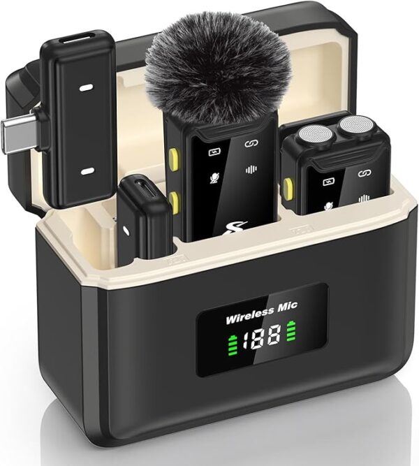 PQRQP Wireless Microphone for iPhone, iPad, Android(Lightning/USB C), Dual Microphones 20 H Battery Life