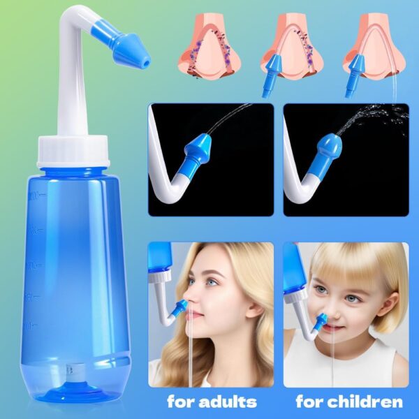 Waterpulse Saline Nasal Spray & Neti Pot Sinus Rinse Kit - Nasal Irrigation System with 4 Nozzles (Adult/Child) - Image 2