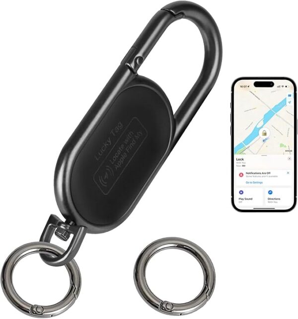 GPS Tracker Keychain - Apple Find My Compatible, Sound Alert & Global Tracking for Forgetfulness Prevention, Black