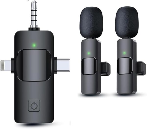 3 in 1 Wireless Lavalier Microphones for iPhone, iPad , Camera and Android Devices,