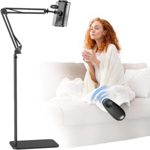 Floor Kindle Holder with Remote Page Turner for Reading in Bed, Tablet Stand with Universal Lazy Arm for Kindle Accessories,