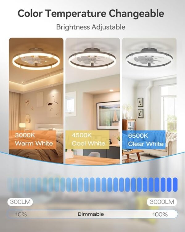 addlon Ceiling Fans with Lights and Remote, 20'' Low Profile Ceiling Fans, 3000-6000K Dimmable Modern Flush Mount LED Fan Light, - Image 2