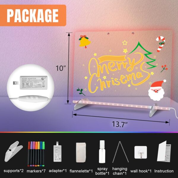 LED Note Board with Colors, 13.7"X10" 4 Modes & 7 Colors Acrylic Dry Erase Board with Light, Include Adapter, - Image 3