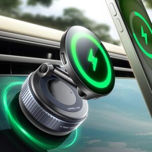 MRGLAS for 15W MagSafe Car Mount Charger, Vacuum Magnetic Wireless Car Charger for iPhone 16 Pro Max Accessories, Suction