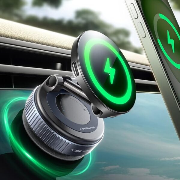 MRGLAS for 15W MagSafe Car Mount Charger, Vacuum Magnetic Wireless Car Charger for iPhone 16 Pro Max Accessories, Suction