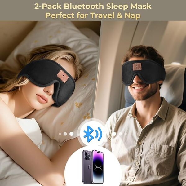 2-Pack 3D Sleep Mask with Bluetooth Headphones, Sleep Headphones, Bluetooth Sleep Eye Mask - Image 2
