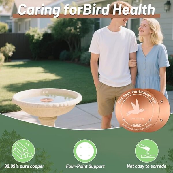 4'' Pure Copper Bird Bath Purification Disk,Set of 2,0.6mm thick,Reinforced Copper Purification Cleaner with Four-Point Support, - Image 3