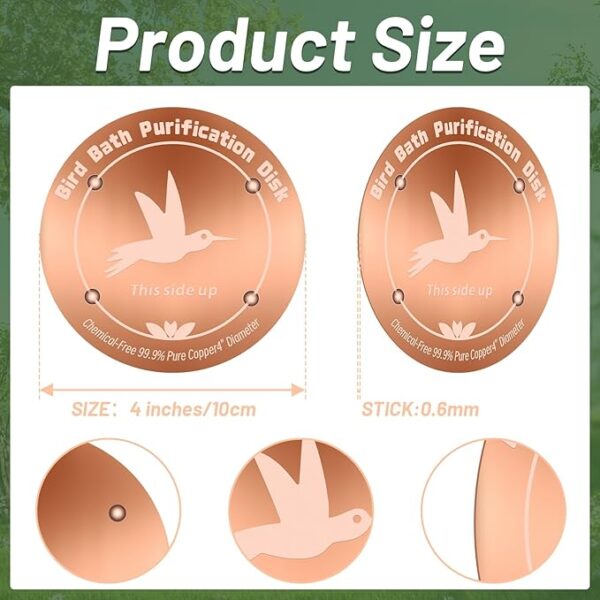 4'' Pure Copper Bird Bath Purification Disk,Set of 2,0.6mm thick,Reinforced Copper Purification Cleaner with Four-Point Support, - Image 2