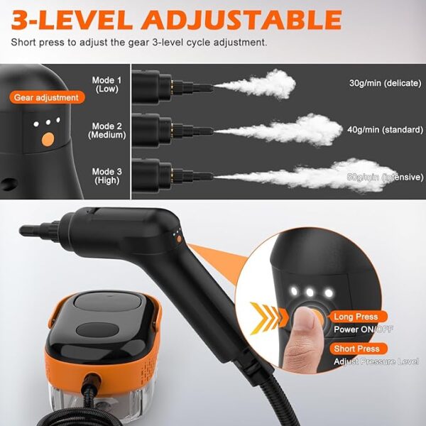 Steam Cleaner for Home & Car-2500W Portable Handheld Steamer for Cleaning with 3-Level Handle, - Image 2