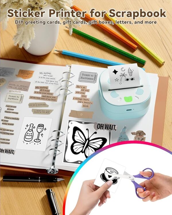 Sticker Printer, PrintPods Mini Printer, Bluetooth Portable Sticker Maker with 3 Rolls Paper, - Image 2