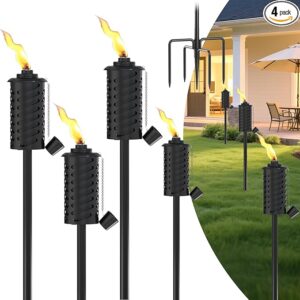 4 Set Citronella Torches for Outside,16oz Outdoor Metal Garden Torches,60" Garden Décor