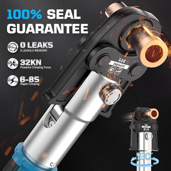 SWANSOFT Pro Press Tool, 32KN 18V 4Ah Hydraulic Copper Crimping Tool Electric with 4 US Standard Jaws 1/2", 3/4'', 1", 1-1/4" Pro Press - Image 2