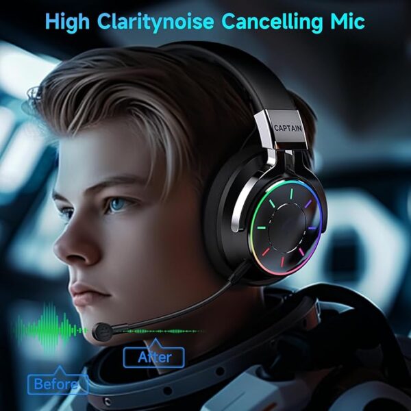 COOLV 2.4GHz Wireless Gaming Headset for PC, PS5, PS4 - RGB Light, 60 HR Battery, 7.1 Surround Sound, - Image 2