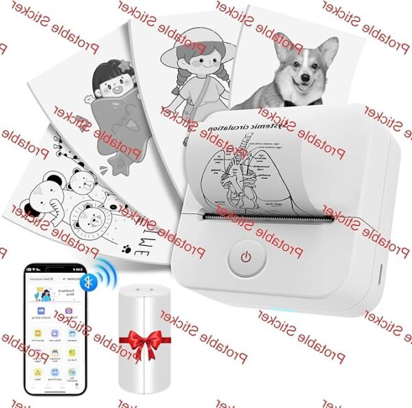 Portable Sticker Maker Machine Mini Printer with 1 Roll Sticker Paper, Efficiently and Quickly, Thermal Printer DIY, Label,