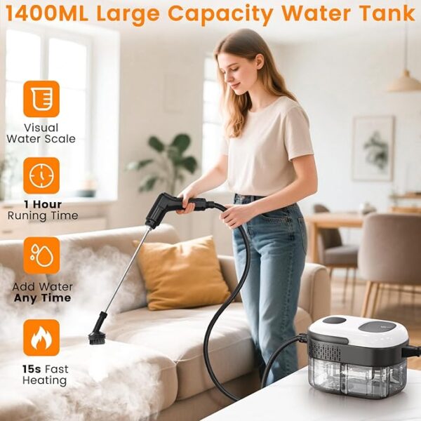 Pressurized Steam Cleaner, 3-Level Adjustable Handheld Steamer Cleaning for Home, - Image 3