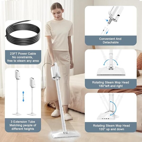 Steam Cleaner, 6 in1 Rotated Steam Mop Cleaner with 2 Modes, 2 Microfiber Pads, 400ML Removable Tank, 23FT Power Cable, - Image 3