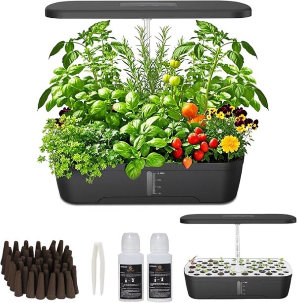 Hydroponics Growing System Kit 52 Pods, Indoor Herb Garden with Smart LED Grow Light, Large Capacity Water Tank,