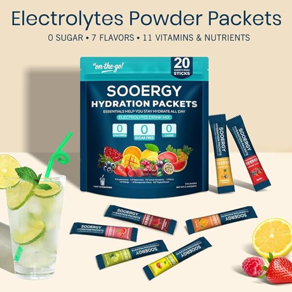 Electrolytes Powder Packets Sugar Free Hydration Packets, 7 Flavors Liquid Daily IV Electrolyte Drink Mixes for Rehydration with Electrolytes, - Image 2