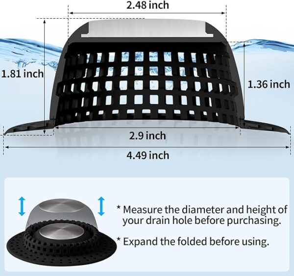 Shower Drain Hair Catcher, Bathtub Drain Cover Foldable Silicone Shower & Tub Protector for Pop-Up & Regular Drains - Image 2