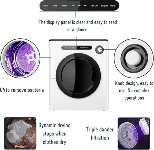 11LBS Compact Dryer 950W Portable Clothes Dryer Machine for Small Spaces, RVs and Apartments - Quiet, Sturdy - Image 2