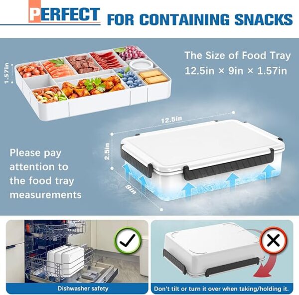 Chilled Portable Snackle Box Container with Reusable Ice Pack Bonus Insulated Bag 12 Compartment Divided Serving Tray Summer Beach Essentials for - Image 3