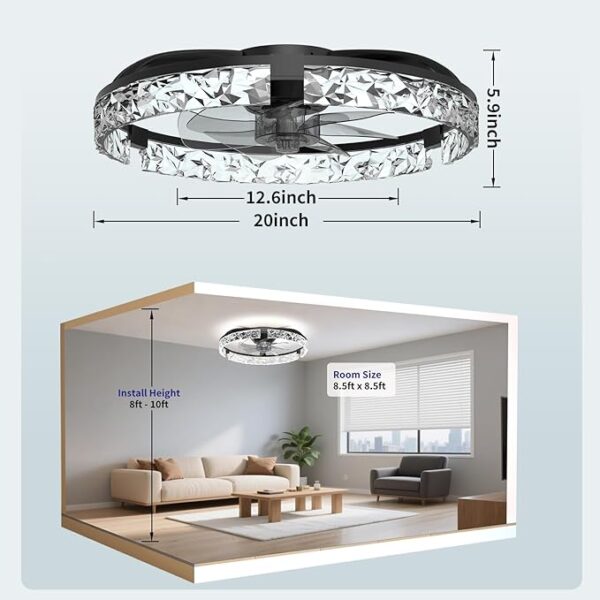 AIKVSXER Ceiling Fans with Lights, 20 Inch Low Profile Fandelier with APP Control, - Image 3