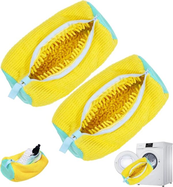 2Pcs Shoe Washing Machine Bag,Cleaning Bag for All Shoe Types,Laundry Shoe Bag for Washer and Dryer (Yellow)