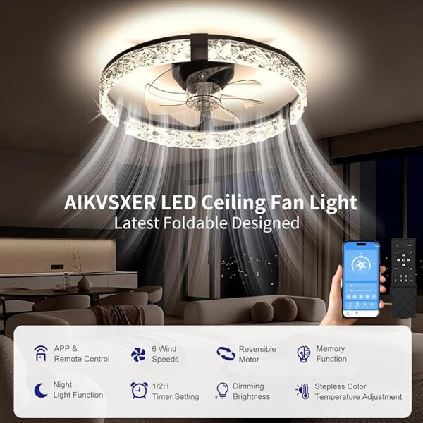AIKVSXER Ceiling Fans with Lights, 20 Inch Low Profile Fandelier with APP Control, - Image 2