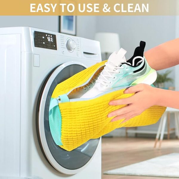 2Pcs Shoe Washing Machine Bag,Cleaning Bag for All Shoe Types,Laundry Shoe Bag for Washer and Dryer (Yellow) - Image 2