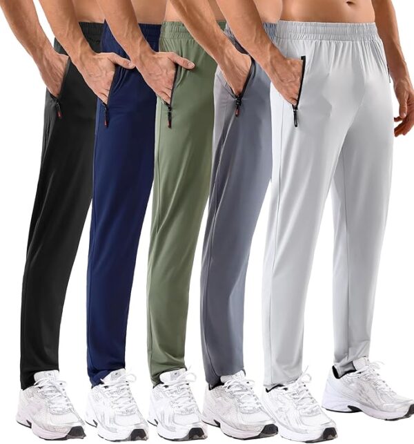 5 Pack Mens Sweatpants with Zipper Pockets Stretch Lightweight Athletic Track Pants for Men