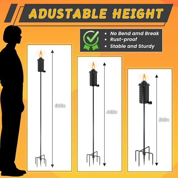 4 Set Citronella Torches for Outside,16oz Outdoor Metal Garden Torches,60" Garden Décor - Image 3