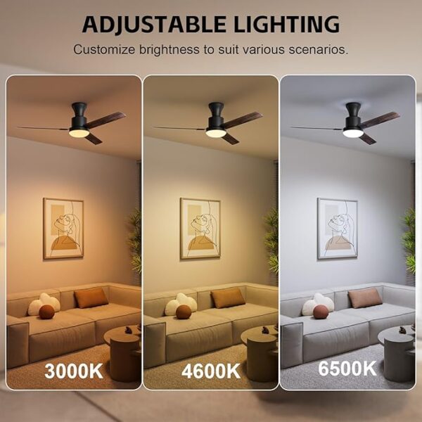 Obabala Ceiling Fans with Lights, 42 inch Flush Mount Ceiling Fan with Light and Remote Control & APP Reversible Dimmable Noiseless Ceiling Fan for Bedroom Indoor/Outdoor - Image 3