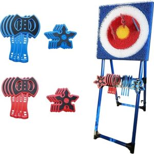 Axe Throwing Target Game Set - 16pcs Outdoor Backyard Throwing Sport with 8 Axes & 8 Meteor Darts, Durable PP+TPE Safety Stand - Family Party,